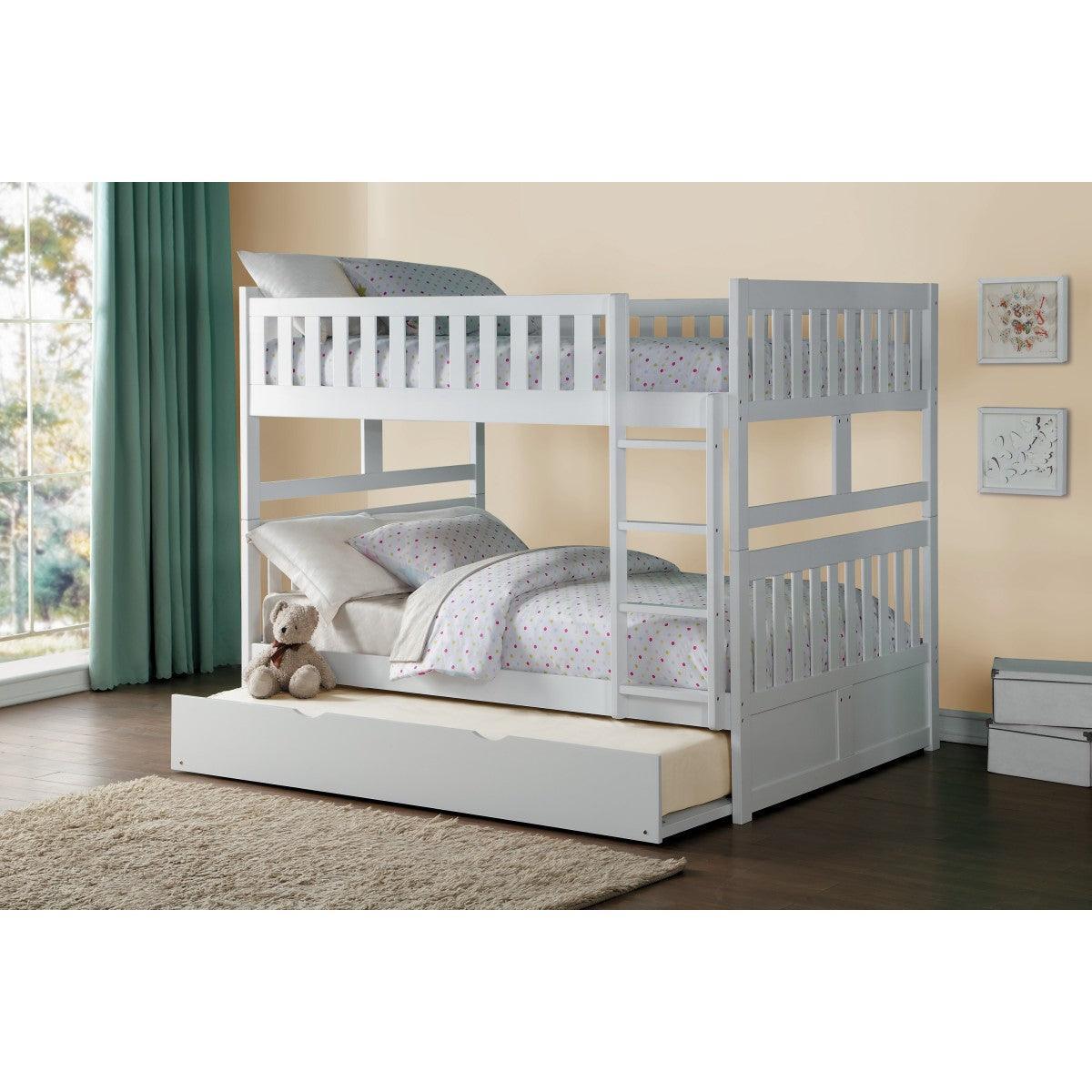 Galen White Modern Transitional Wood And Engineered Wood Full/full Bunk Bed With Twin Trundle - Ella Furniture
