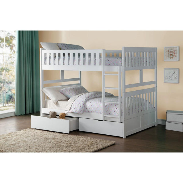 Galen White Modern Transitional Wood And Engineered Wood Full/full Bunk Bed With Storage Boxes - Ella Furniture