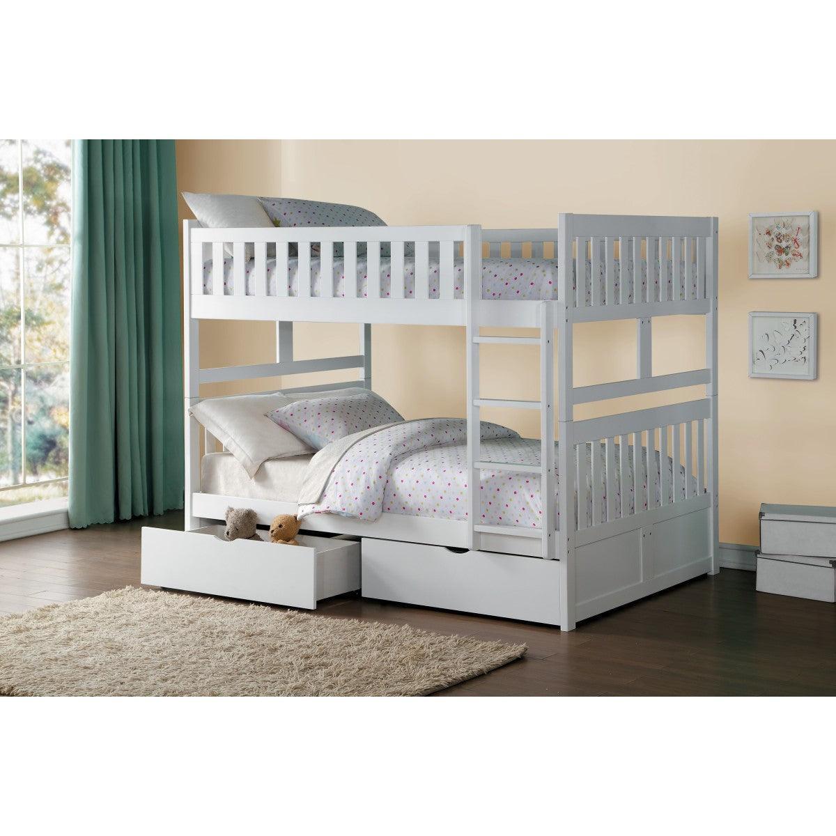 Galen White Modern Transitional Wood And Engineered Wood Full/full Bunk Bed With Storage Boxes - Ella Furniture