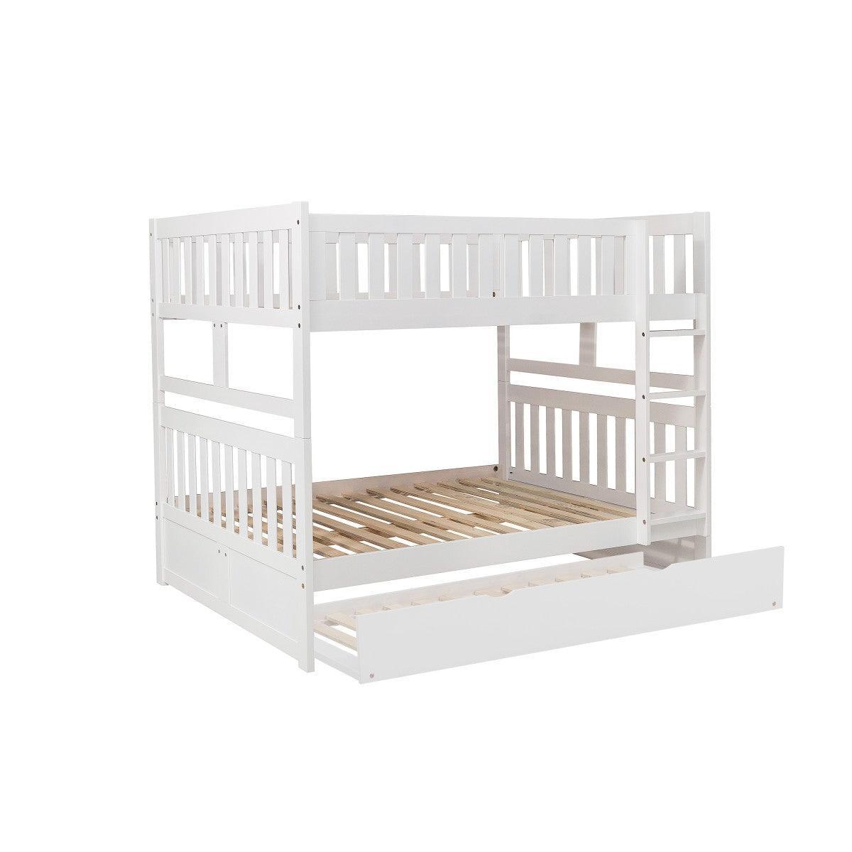 Galen White Modern Transitional Wood And Engineered Wood Full/full Bunk Bed With Twin Trundle - Ella Furniture