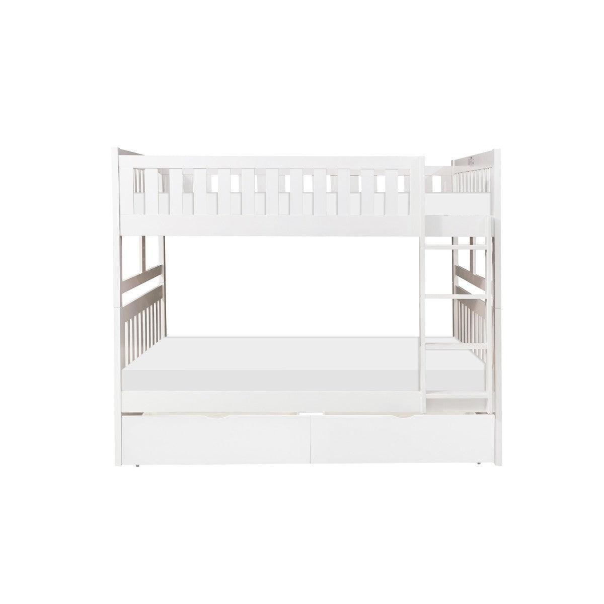 Galen White Modern Transitional Wood And Engineered Wood Full/full Bunk Bed With Storage Boxes - Ella Furniture