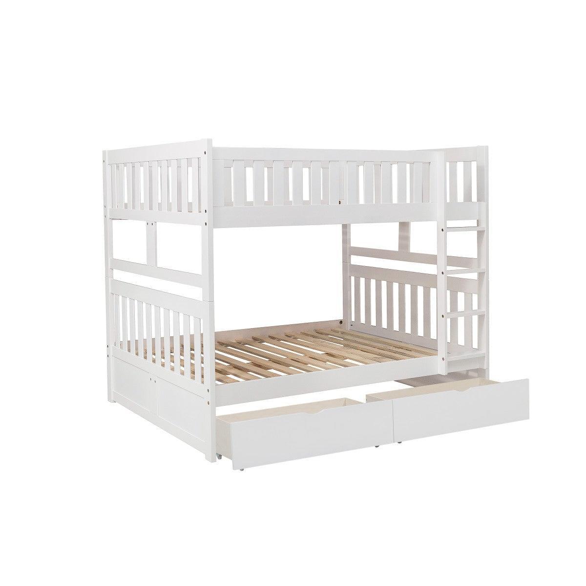 Galen White Modern Transitional Wood And Engineered Wood Full/full Bunk Bed With Storage Boxes - Ella Furniture