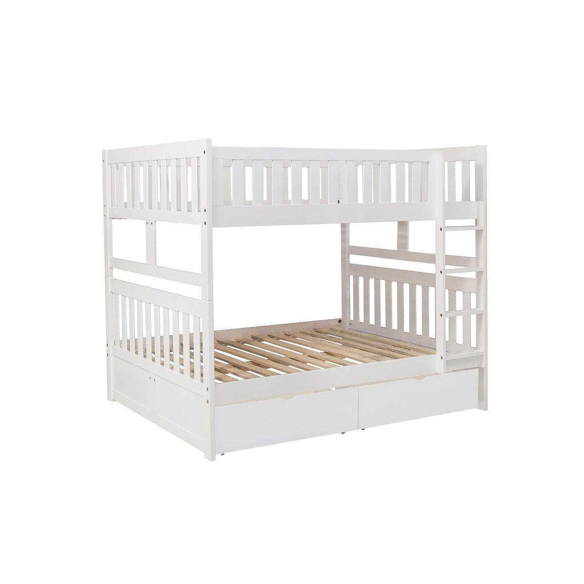 Galen White Modern Transitional Wood And Engineered Wood Full/full Bunk Bed With Storage Boxes - Ella Furniture