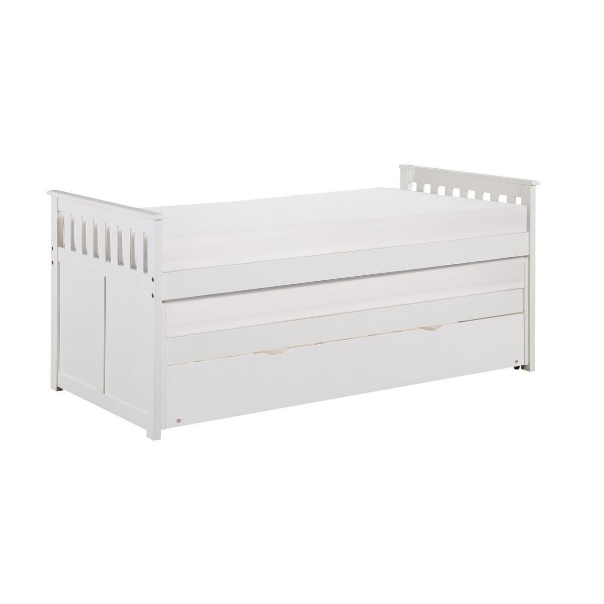 Galen White Transitional Wood And Engineered Wood Youth Twin Over Twin Trundle Bed - Ella Furniture