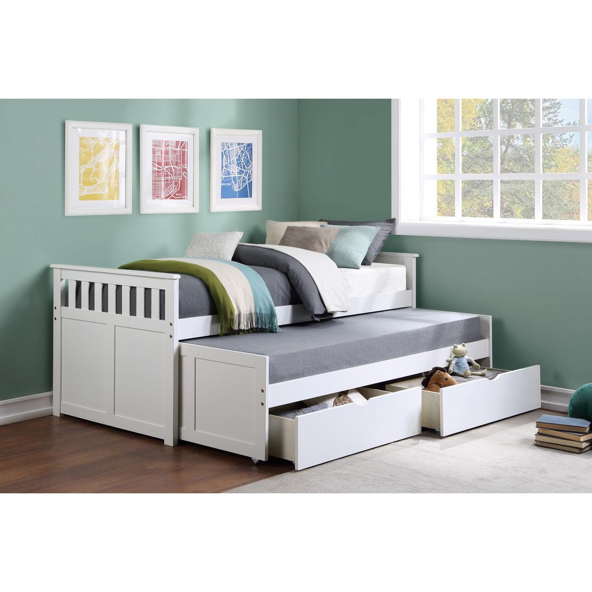 Galen White Transitional Wood And Engineered Wood Youth Twin Daybed With Storage Boxes - Ella Furniture