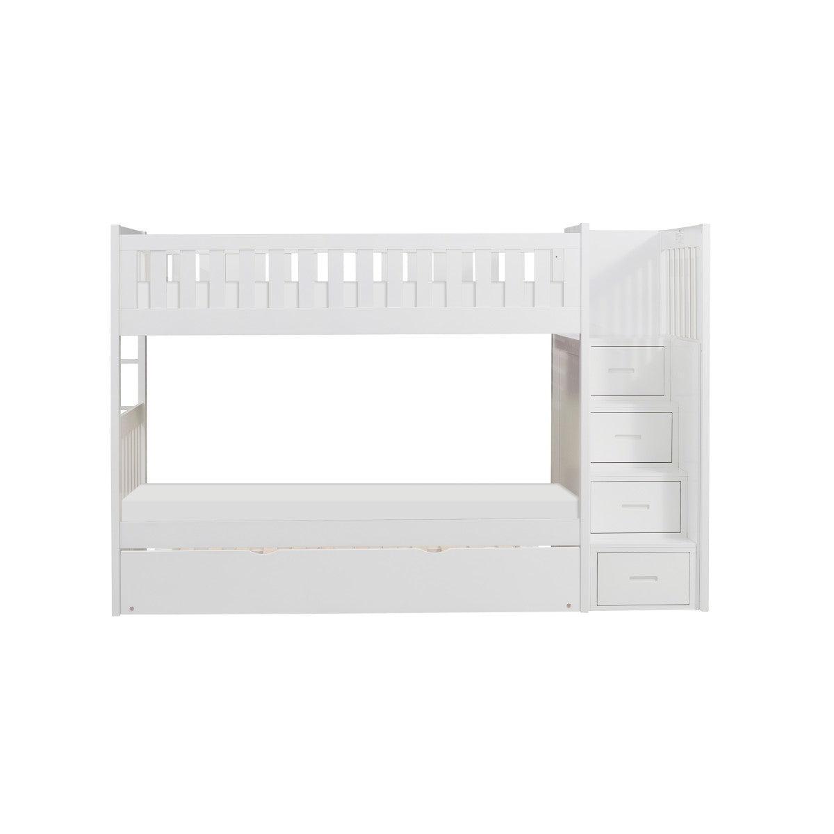 Galen White Modern Transitional Wood, Engineered Wood Twin/twin Step Bunk Bed With Twin Trundle - Ella Furniture