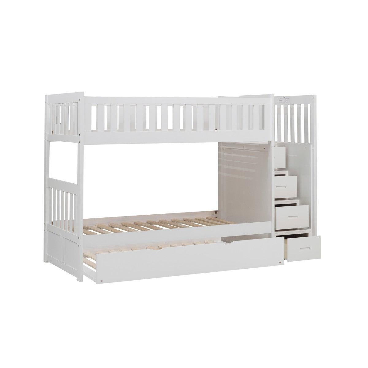 Galen White Modern Transitional Wood, Engineered Wood Twin/twin Step Bunk Bed With Twin Trundle - Ella Furniture