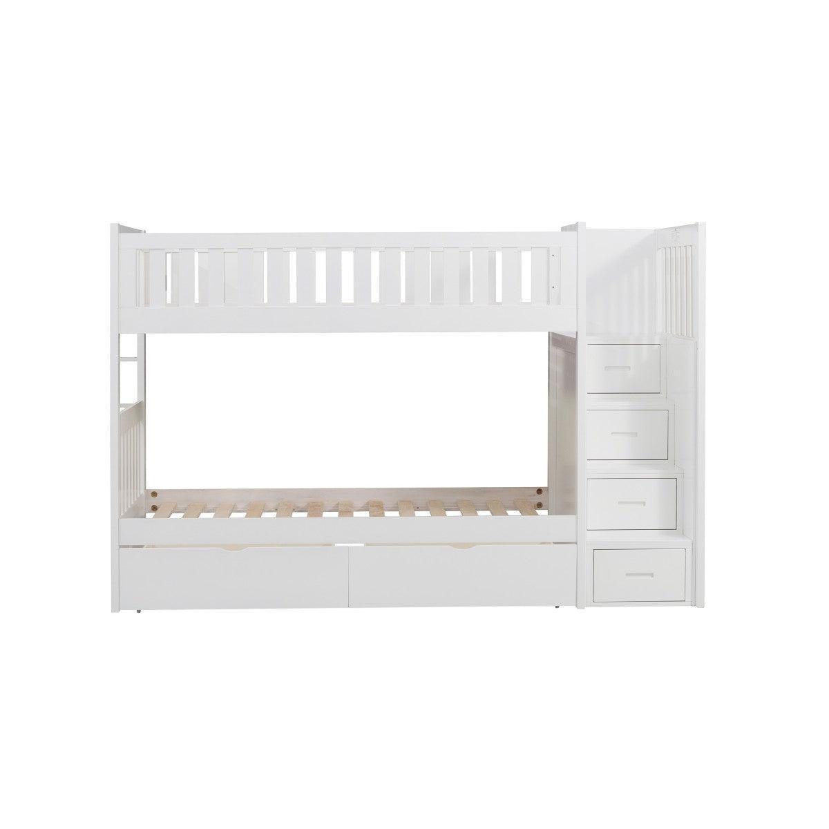 Galen White Modern Transitional Wood And Engineered Wood Twin/twin Step Bunk Bed With Storage Boxes - Ella Furniture