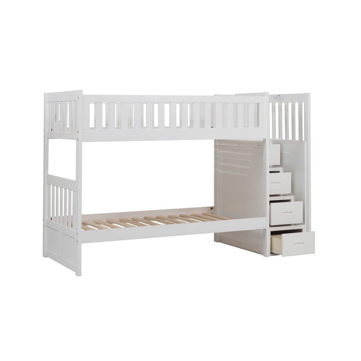 Galen White Modern Transitional Wood And Engineered Wood Twin/twin Step Bunk Bed - Ella Furniture