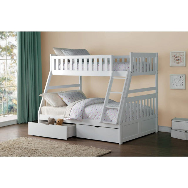 Galen White Modern Transitional Wood And Engineered Wood Twin/full Bunk Bed With Storage Boxes - Ella Furniture