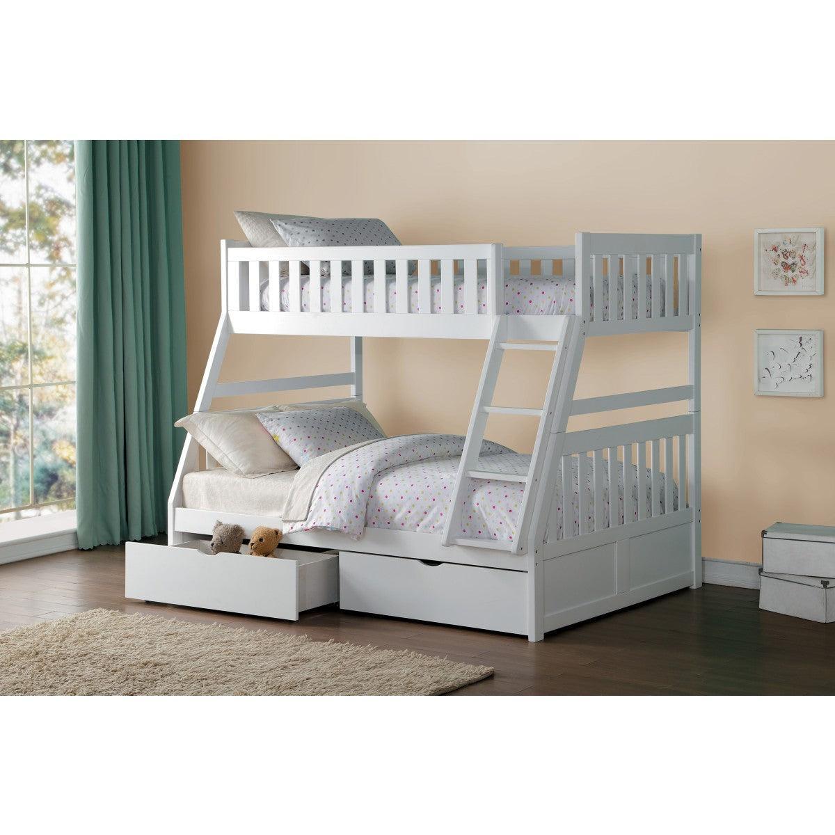 Galen White Modern Transitional Wood And Engineered Wood Twin/full Bunk Bed With Storage Boxes - Ella Furniture