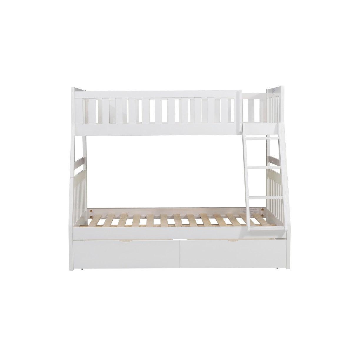 Galen White Modern Transitional Wood And Engineered Wood Twin/full Bunk Bed With Storage Boxes - Ella Furniture