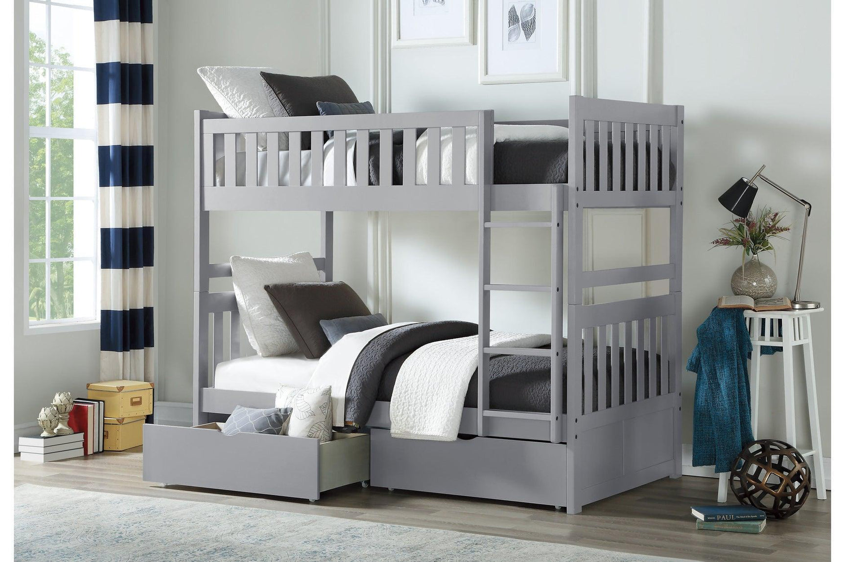 Orion Gray Contemporary Transitional Wood And Engineered Wood Youth Twin Over Twin Bedroom Set - Ella Furniture