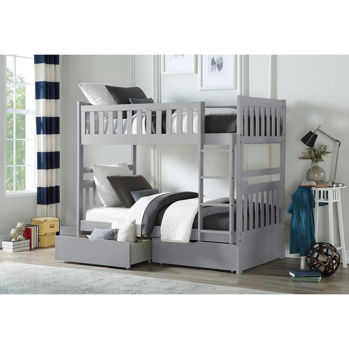 Orion Gray Modern Transitional Wood And Engineered Wood Twin/twin Bunk Bed With Storage Boxes - Ella Furniture