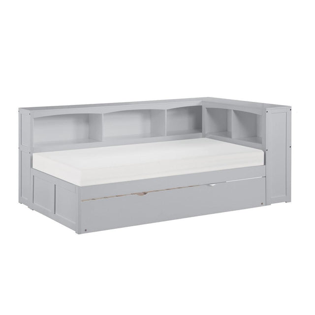 Orion Gray Transitional Wood And Engineered Wood Youth Twin Bookcase Corner Bed With Twin Trundle - Ella Furniture