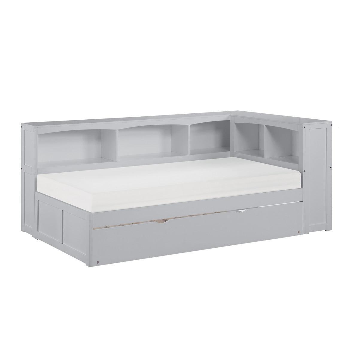 Orion Gray Transitional Wood And Engineered Wood Youth Twin Bookcase Corner Bed With Twin Trundle - Ella Furniture