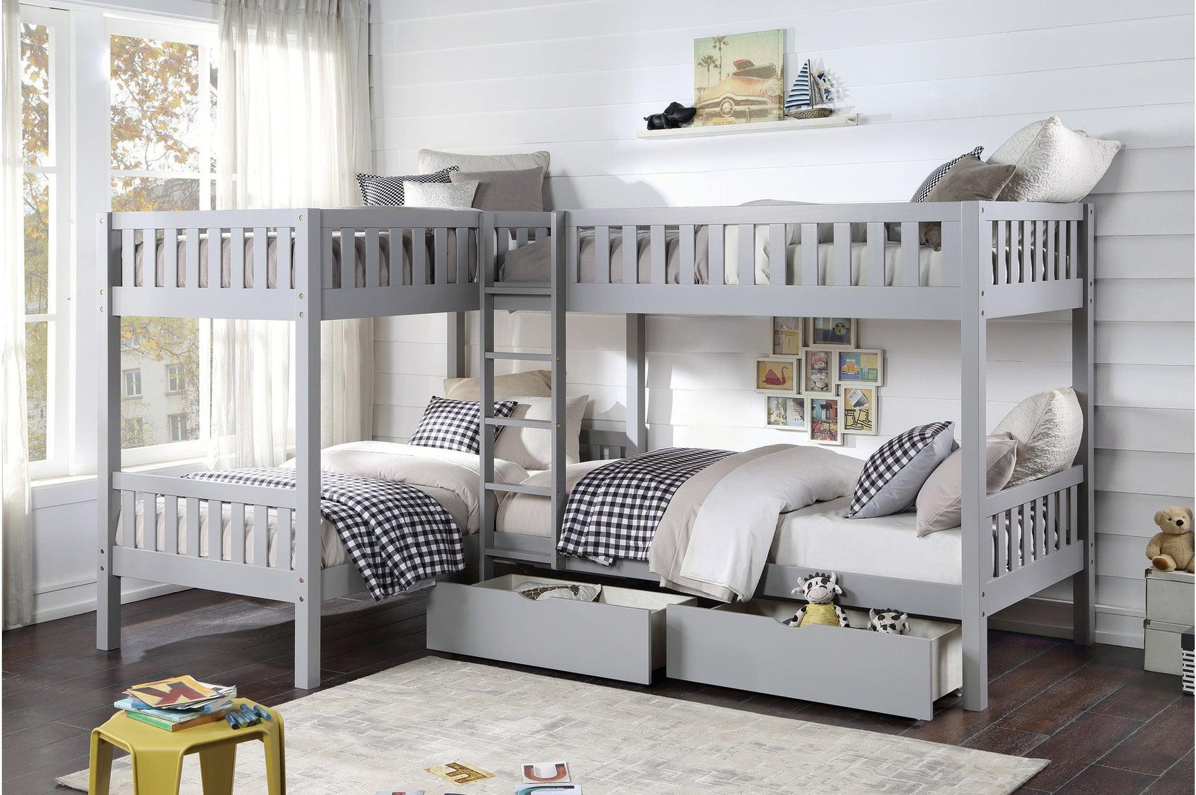 Orion Gray Modern Transitional Wood And Engineered Wood Youth Four Corner Twin Bed Bedroom Set - Ella Furniture