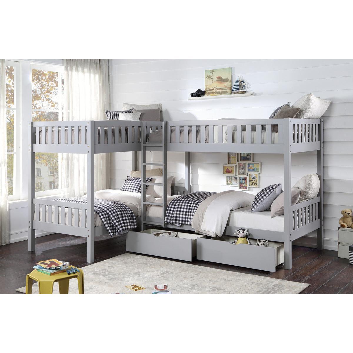 Orion Gray Modern Transitional Wood And Engineered Wood Corner Bunk Bed With Storage Boxes - Ella Furniture