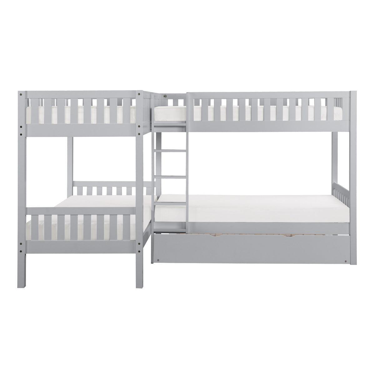 Orion Gray Modern Transitional Wood And Engineered Wood Corner Bunk Bed With Twin Trundle - Ella Furniture