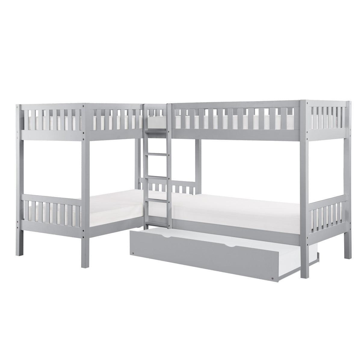Orion Gray Modern Transitional Wood And Engineered Wood Corner Bunk Bed With Twin Trundle - Ella Furniture