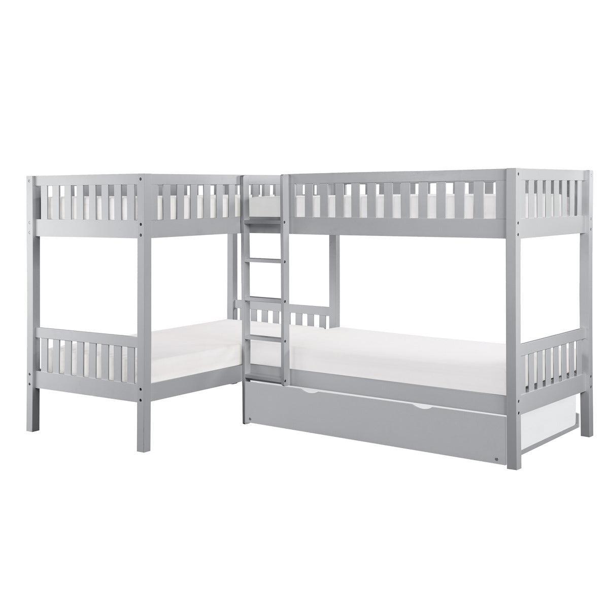 Orion Gray Modern Transitional Wood And Engineered Wood Corner Bunk Bed With Twin Trundle - Ella Furniture
