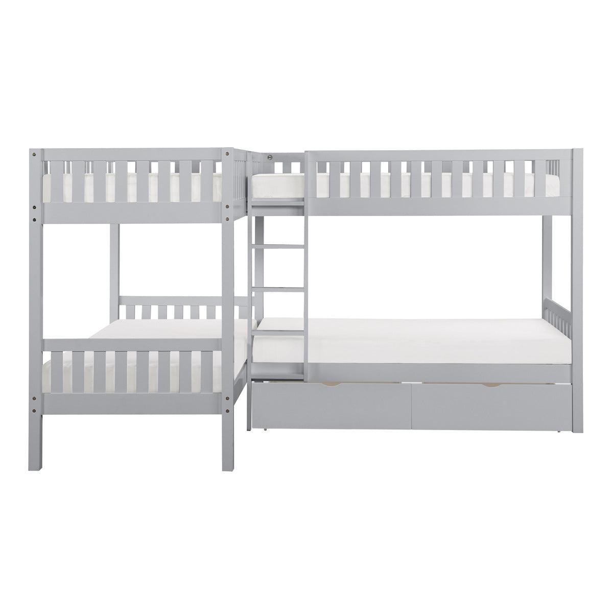 Orion Gray Modern Transitional Wood And Engineered Wood Corner Bunk Bed With Storage Boxes - Ella Furniture