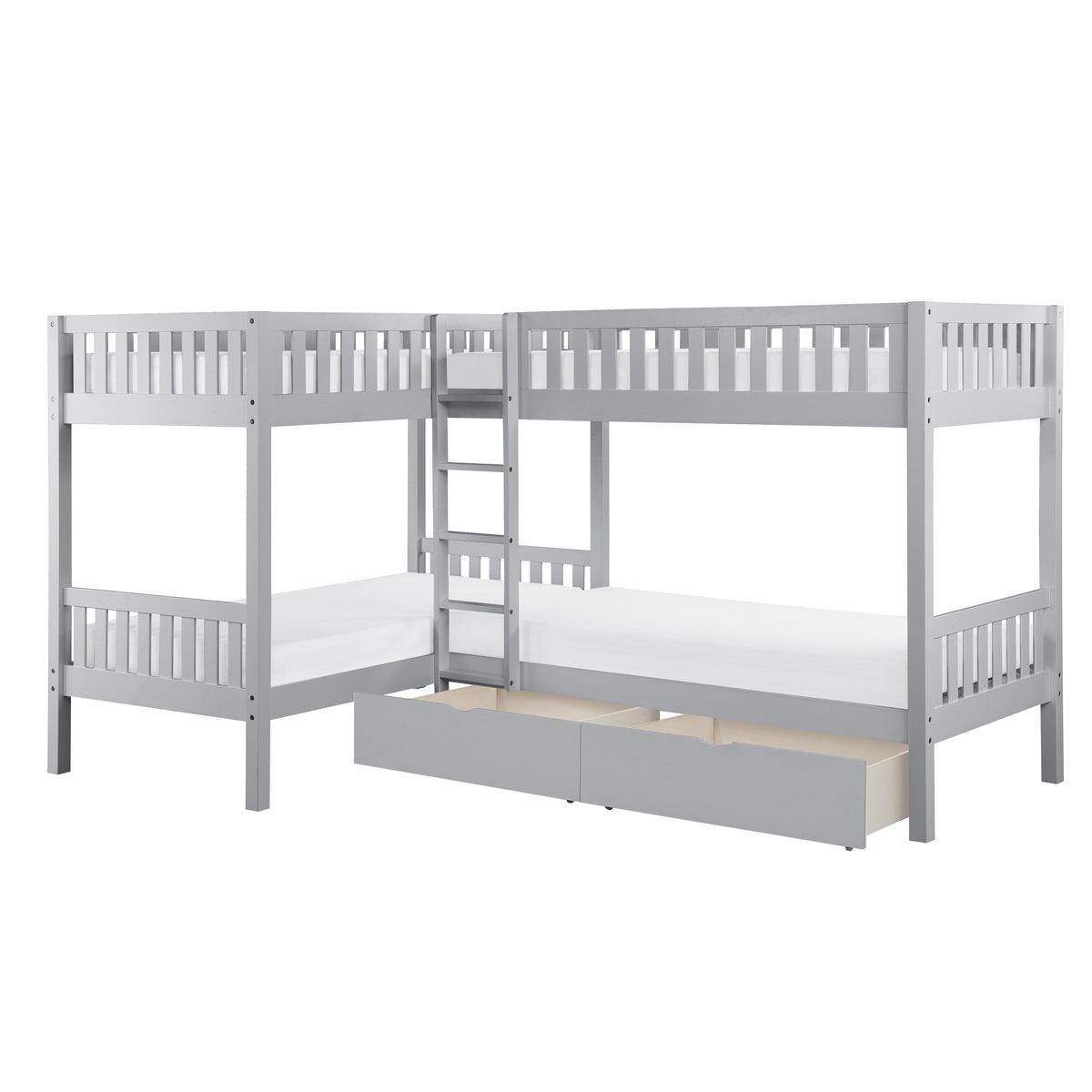 Orion Gray Modern Transitional Wood And Engineered Wood Corner Bunk Bed With Storage Boxes - Ella Furniture