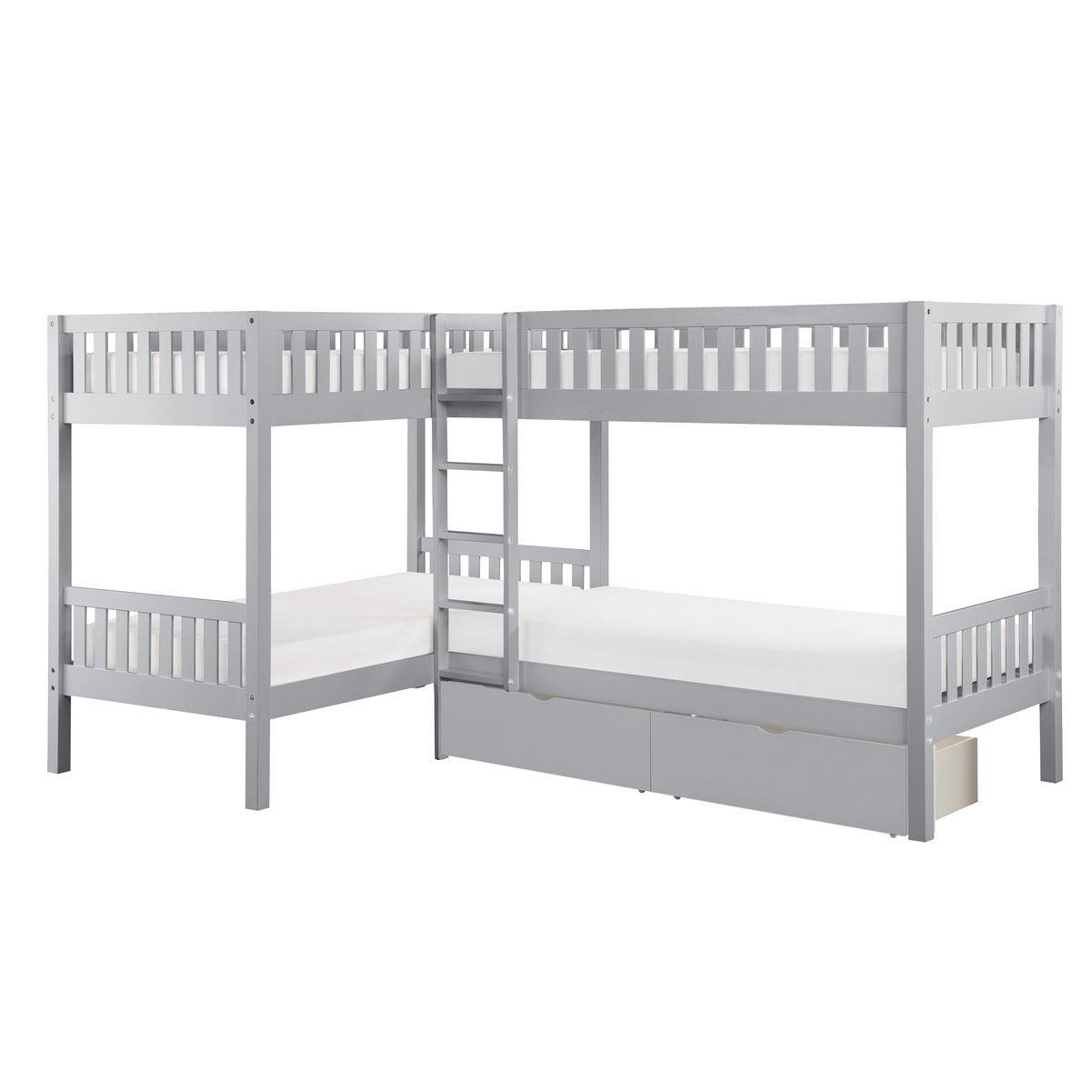 Orion Gray Modern Transitional Wood And Engineered Wood Corner Bunk Bed With Storage Boxes - Ella Furniture