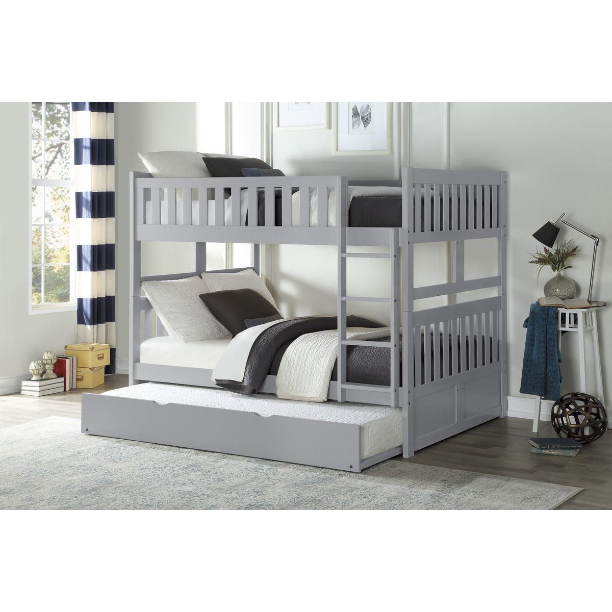 Orion Gray Modern Transitional Wood And Engineered Wood Full/full Bunk Bed With Twin Trundle - Ella Furniture