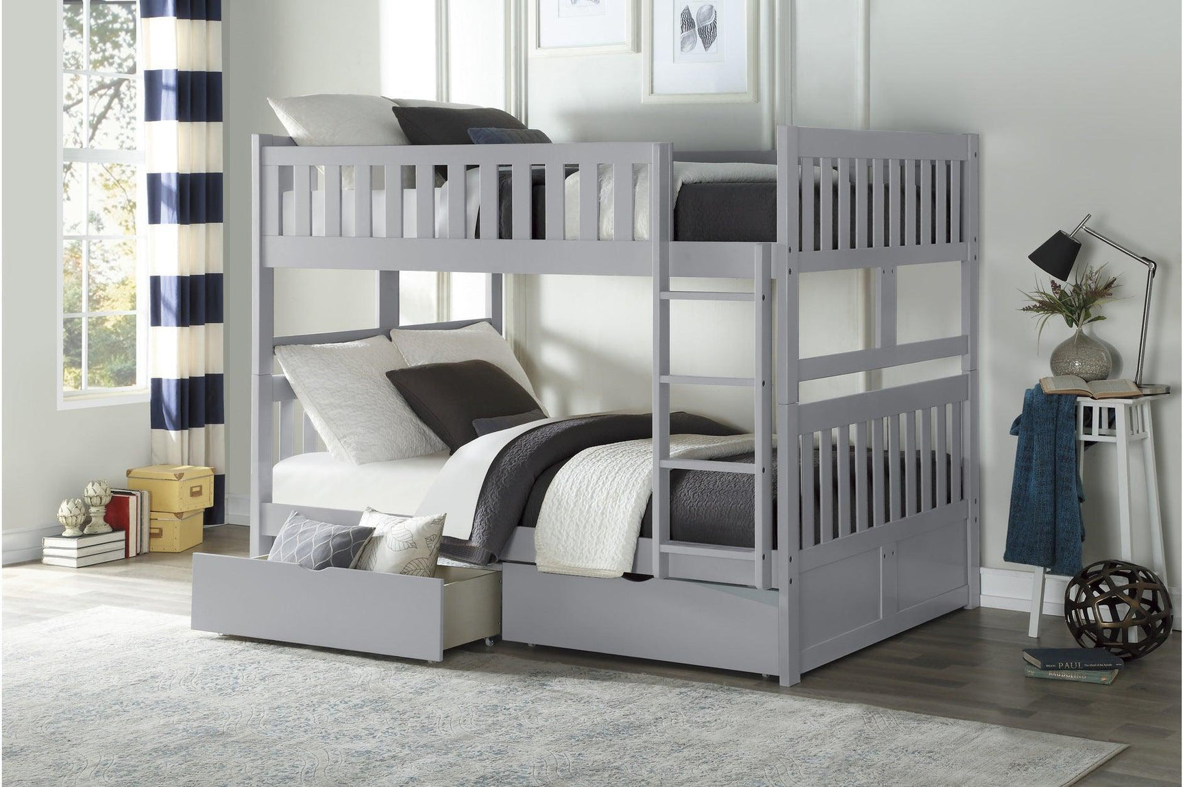 Orion Gray Contemporary Transitional Wood And Engineered Wood Twin Over Twin Youth Bedroom Set - Ella Furniture