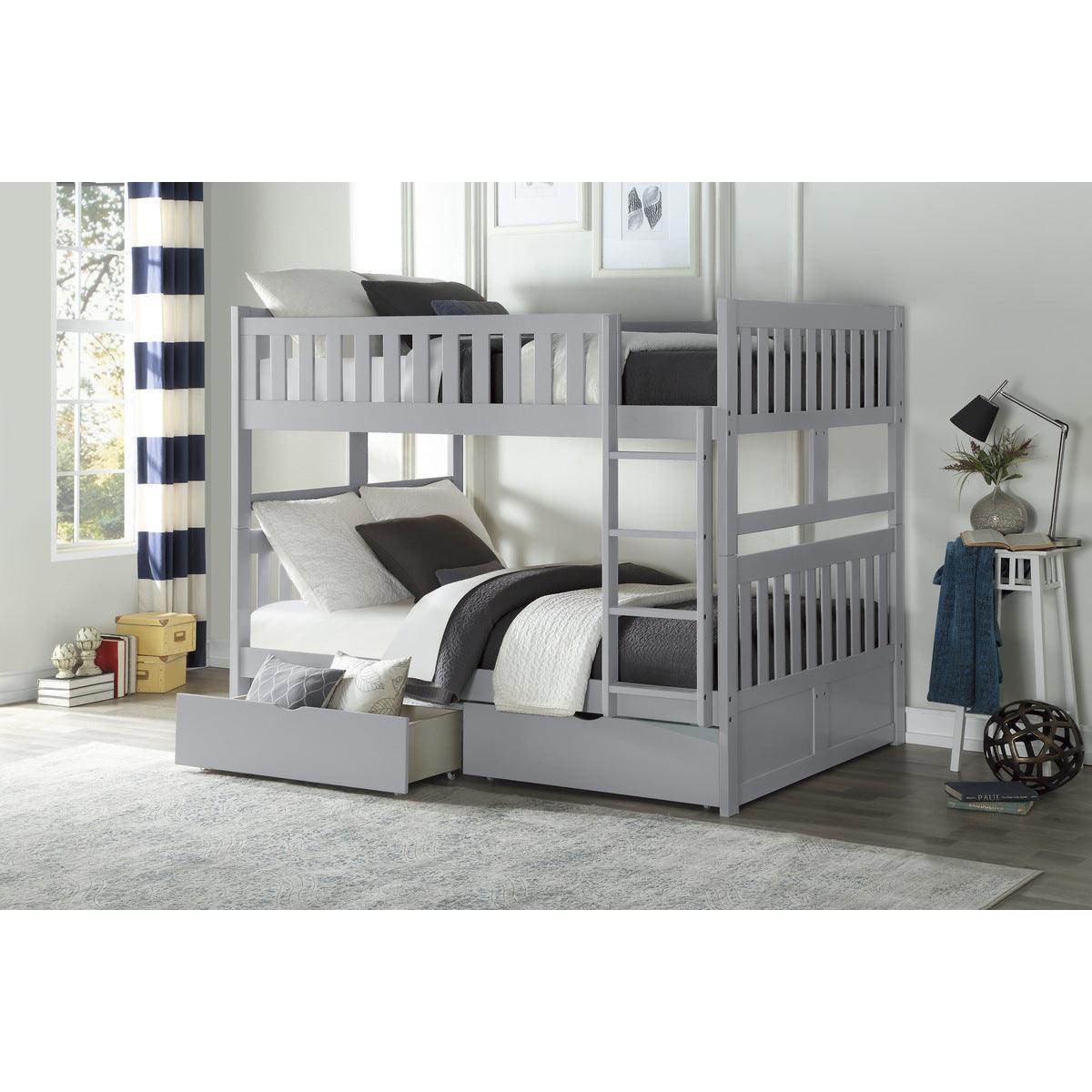 Orion Gray Modern Transitional Wood And Engineered Wood Full/full Bunk Bed With Storage Boxes - Ella Furniture