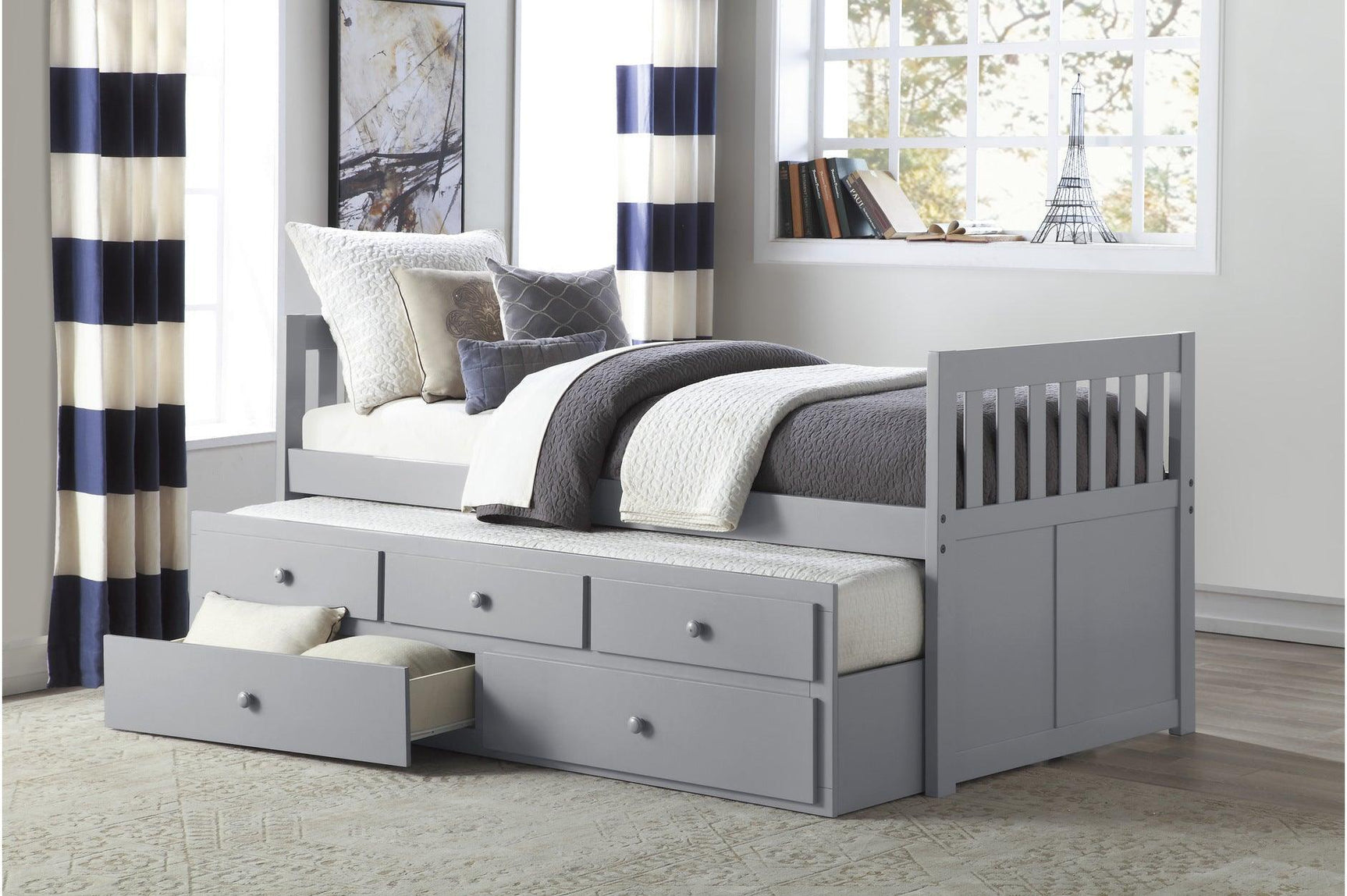 Orion Gray Modern Contemporary Transitional Wood And Engineered Wood Storage Youth Bedroom Set - Ella Furniture