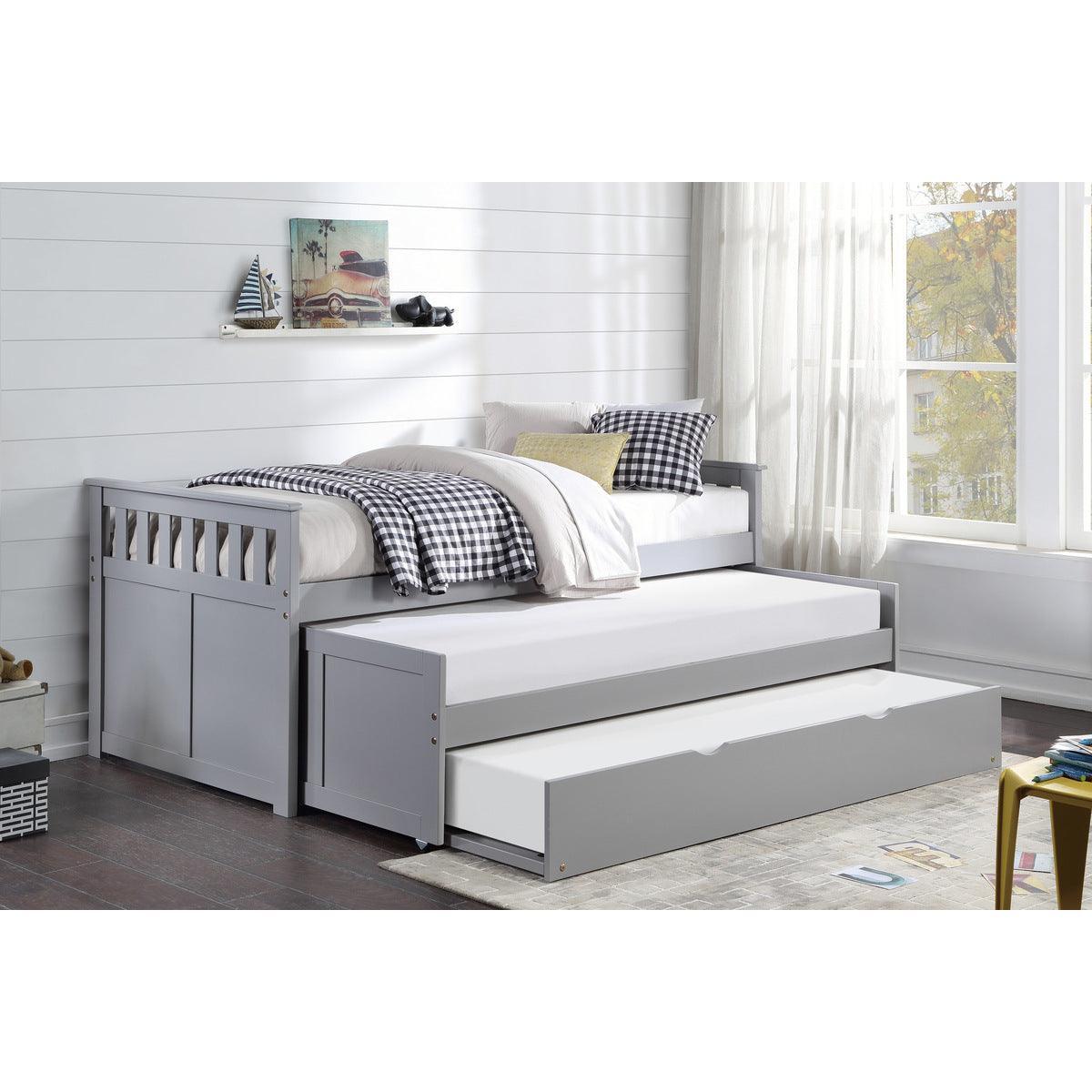 Orion Gray Transitional Wood And Engineered Wood Youth Twin Over Twin Trundle Bed - Ella Furniture