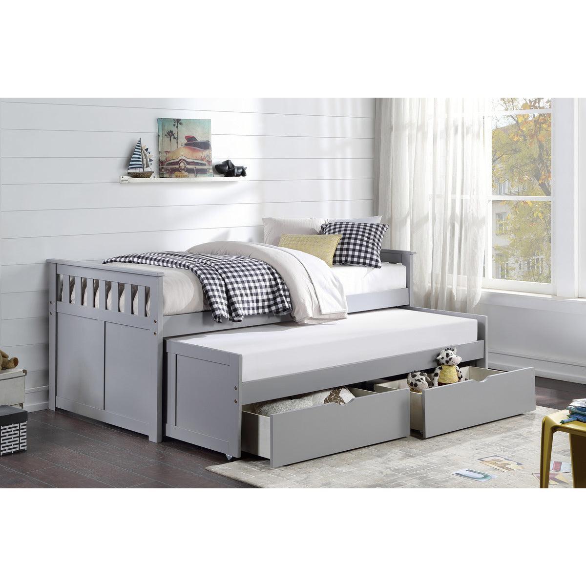 Orion Gray Modern Transitional Wood And Engineered Wood Youth Twin Over Twin Storage Bed - Ella Furniture