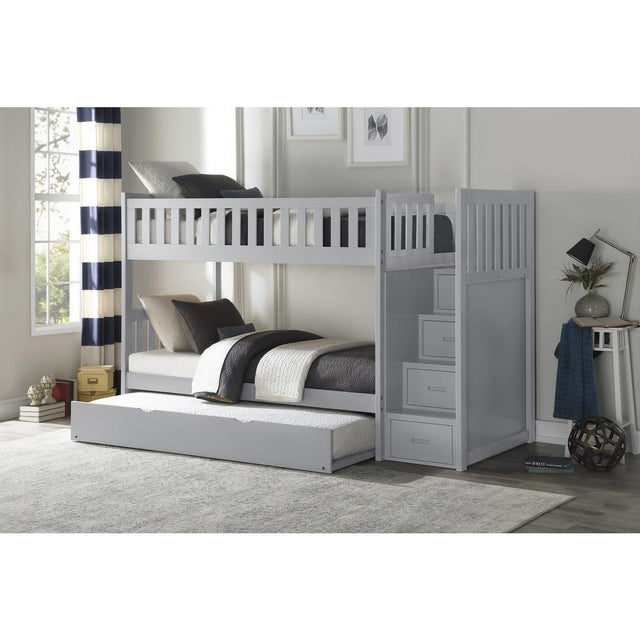 Orion Gray Modern Transitional Wood And Engineered Wood Twin/twin Step Bunk Bed With Twin Trundle - Ella Furniture