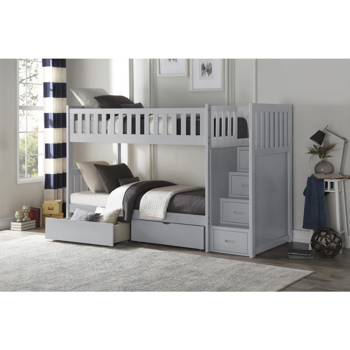 Orion Gray Modern Transitional Wood, Engineered Wood Twin/twin Bunk Step Bed With Storage Boxes - Ella Furniture