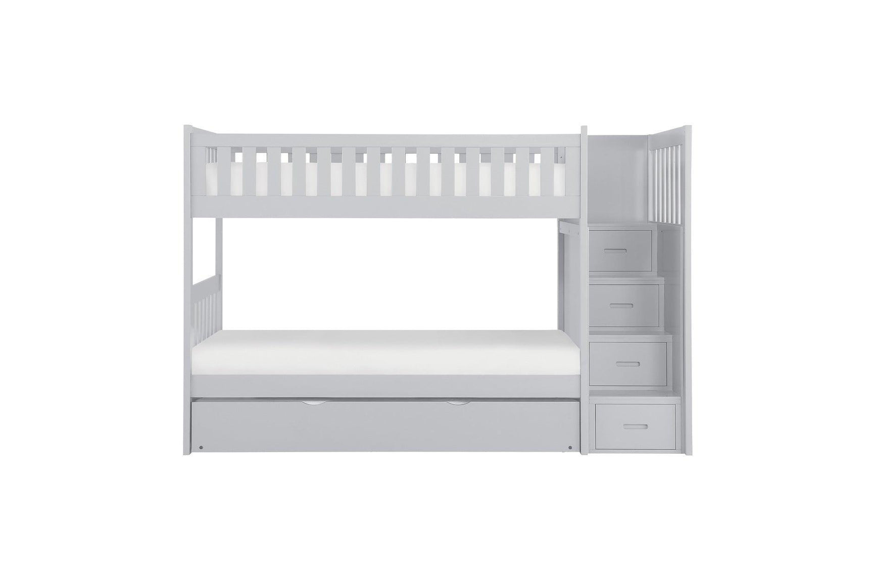 Orion Gray Transitional Solid Wood Twin Over Twin With Storage Stairs Youth Bedroom Set - Ella Furniture