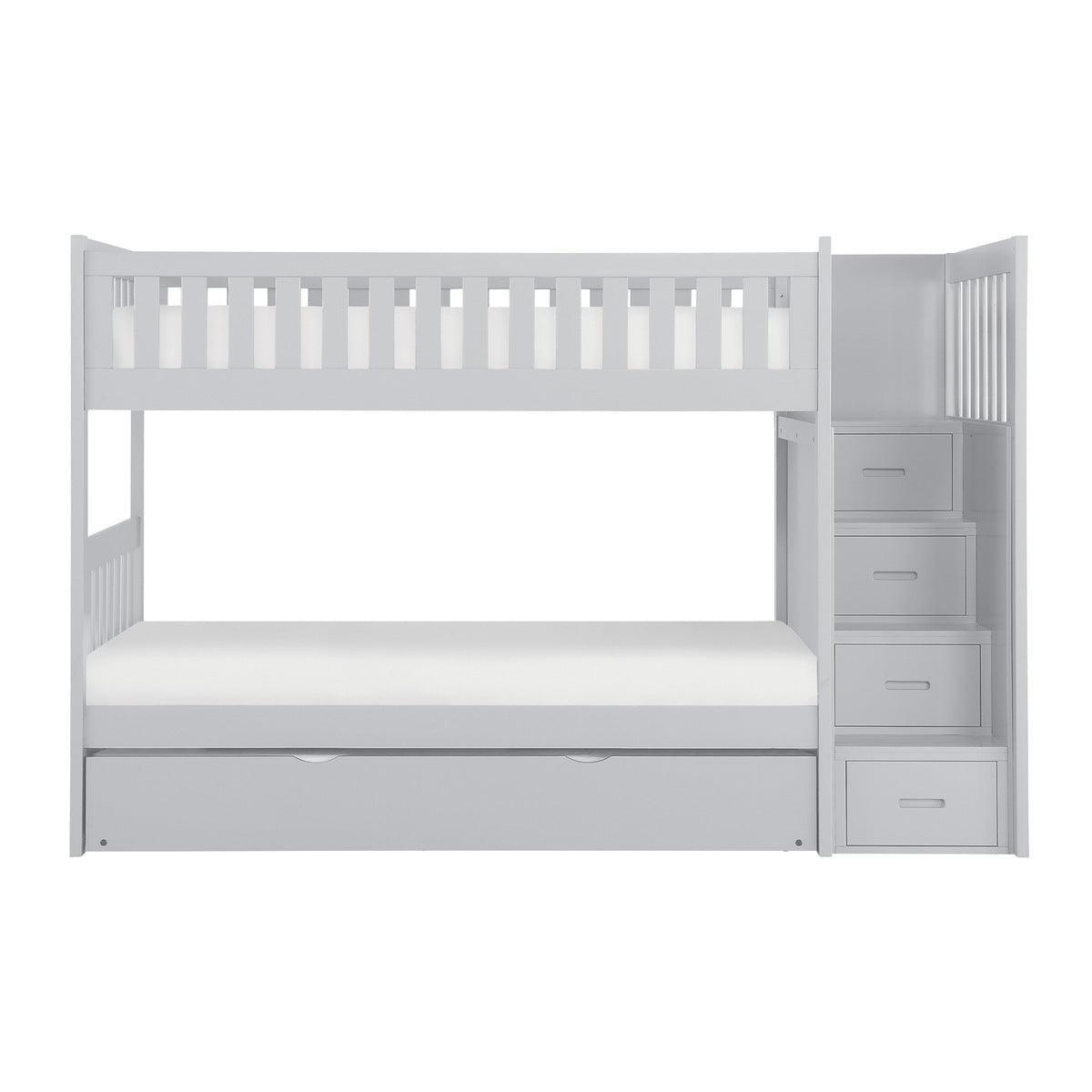 Orion Gray Modern Transitional Wood And Engineered Wood Twin/twin Step Bunk Bed With Twin Trundle - Ella Furniture