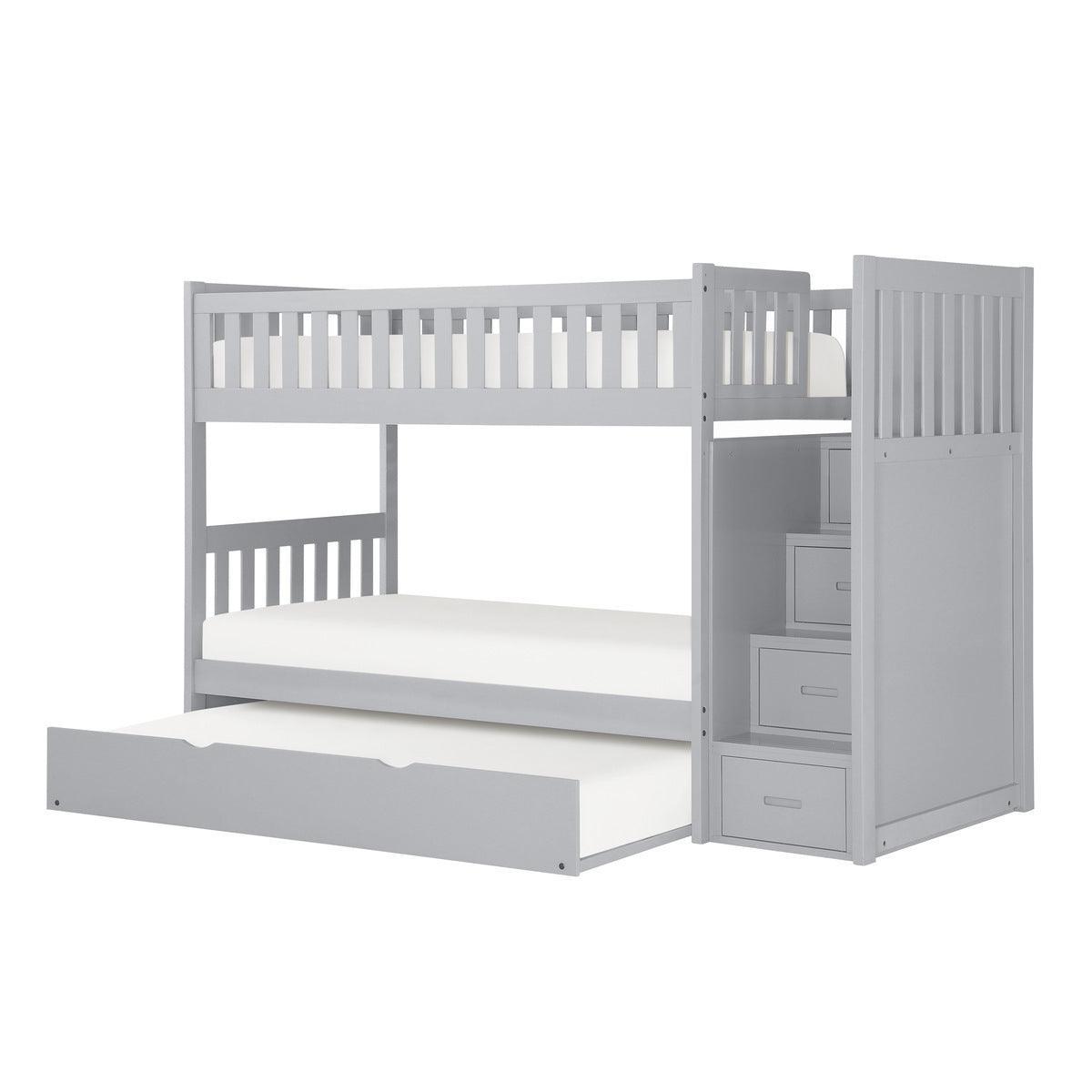 Orion Gray Modern Transitional Wood And Engineered Wood Twin/twin Step Bunk Bed With Twin Trundle - Ella Furniture