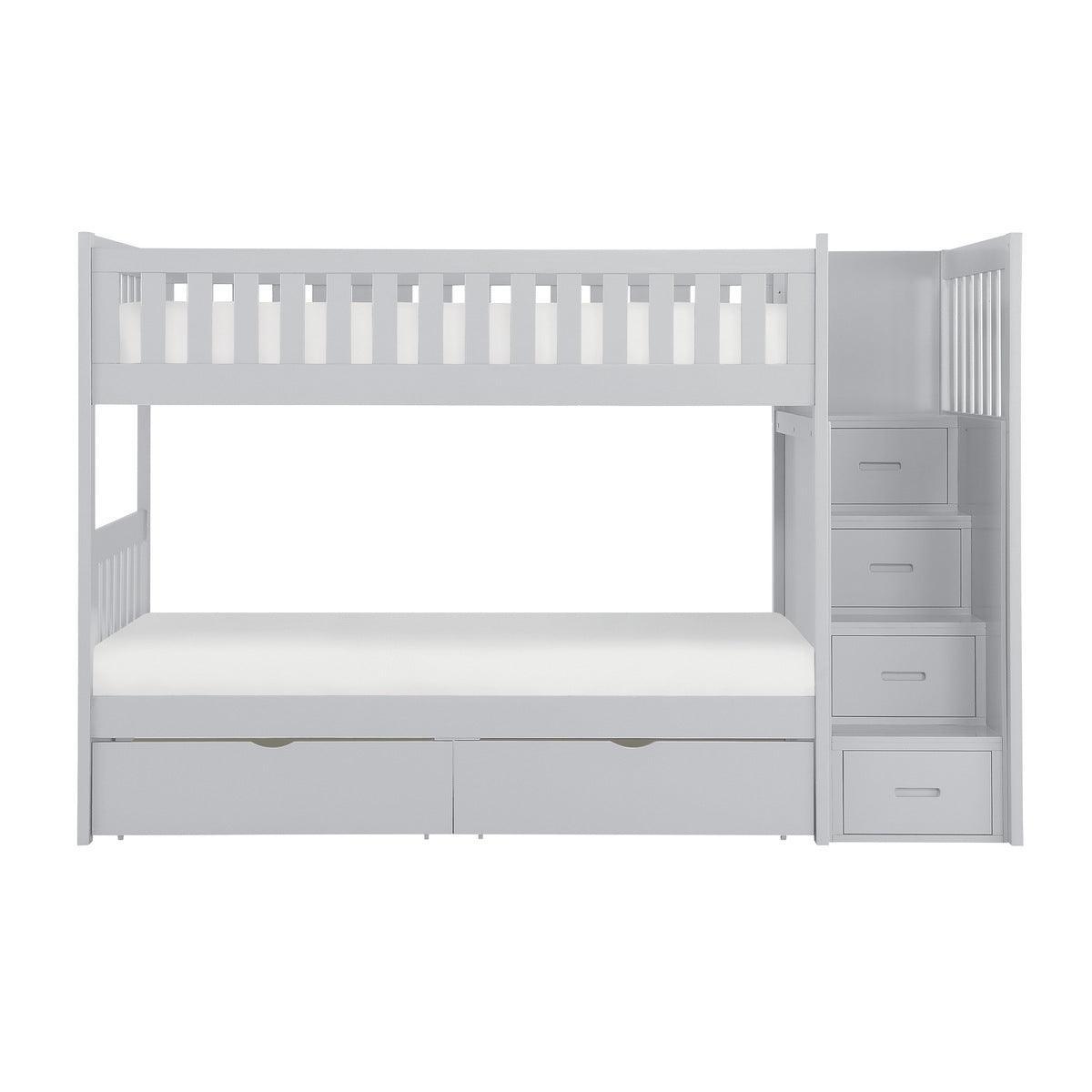 Orion Gray Modern Transitional Wood, Engineered Wood Twin/twin Bunk Step Bed With Storage Boxes - Ella Furniture