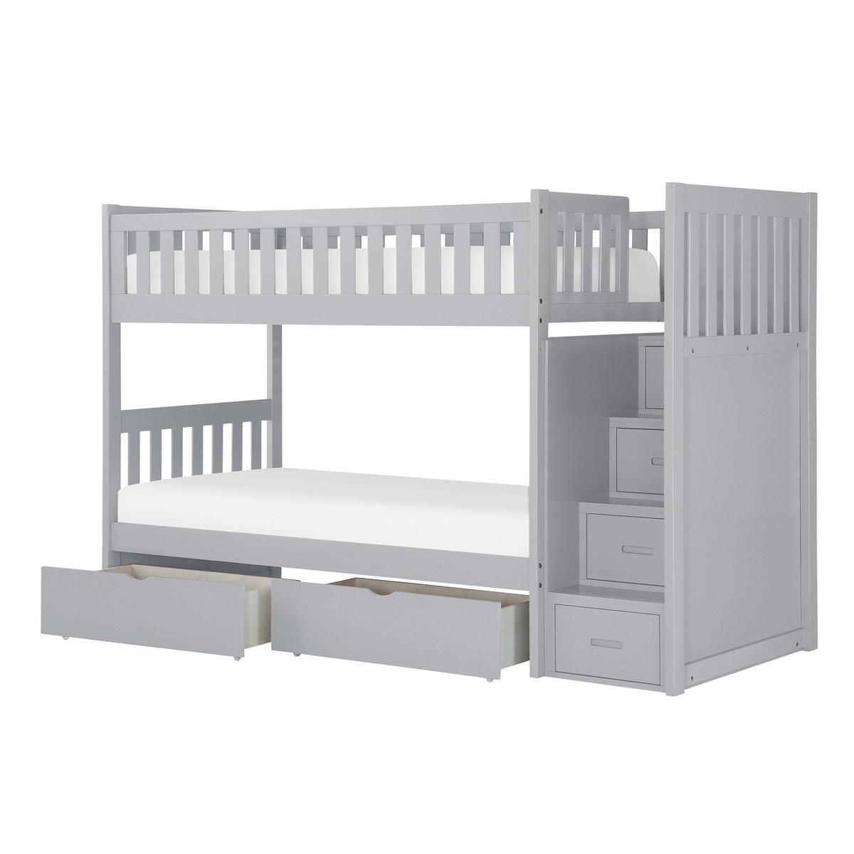 Orion Gray Modern Transitional Wood, Engineered Wood Twin/twin Bunk Step Bed With Storage Boxes - Ella Furniture