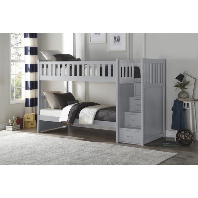 Orion Gray Modern Transitional Wood And Engineered Wood Twin/twin Step Bunk Bed - Ella Furniture