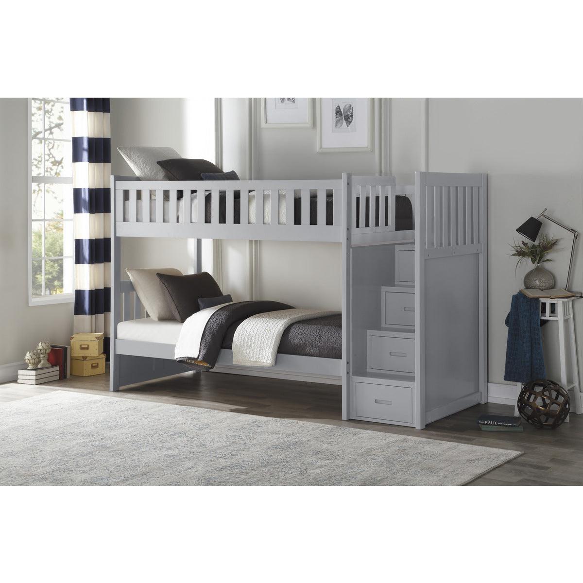 Orion Gray Modern Transitional Wood And Engineered Wood Twin/twin Step Bunk Bed - Ella Furniture