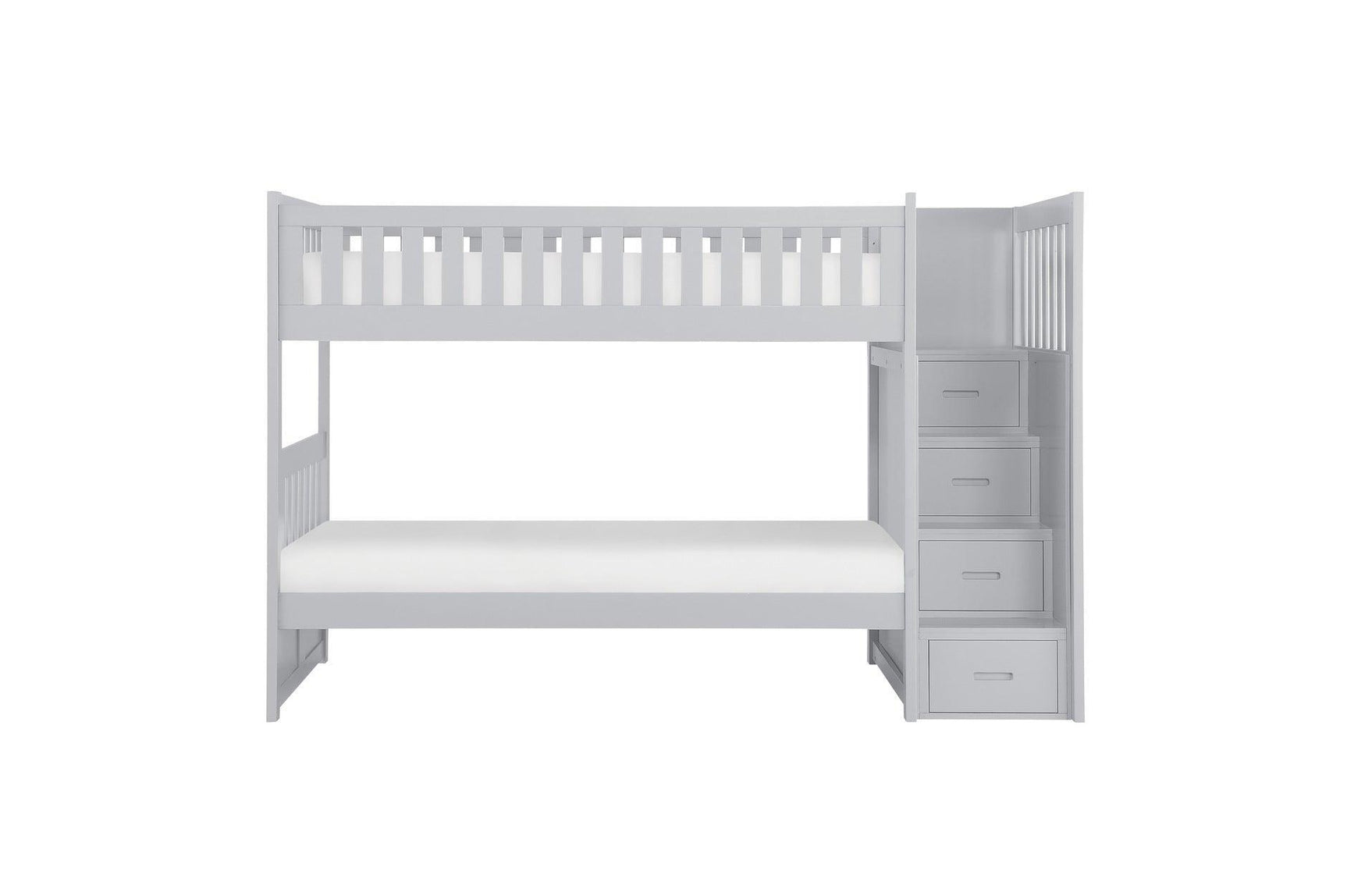 Orion Gray Transitional Solid Wood Twin Over Twin With Storage Stairs Youth Bedroom Set - Ella Furniture