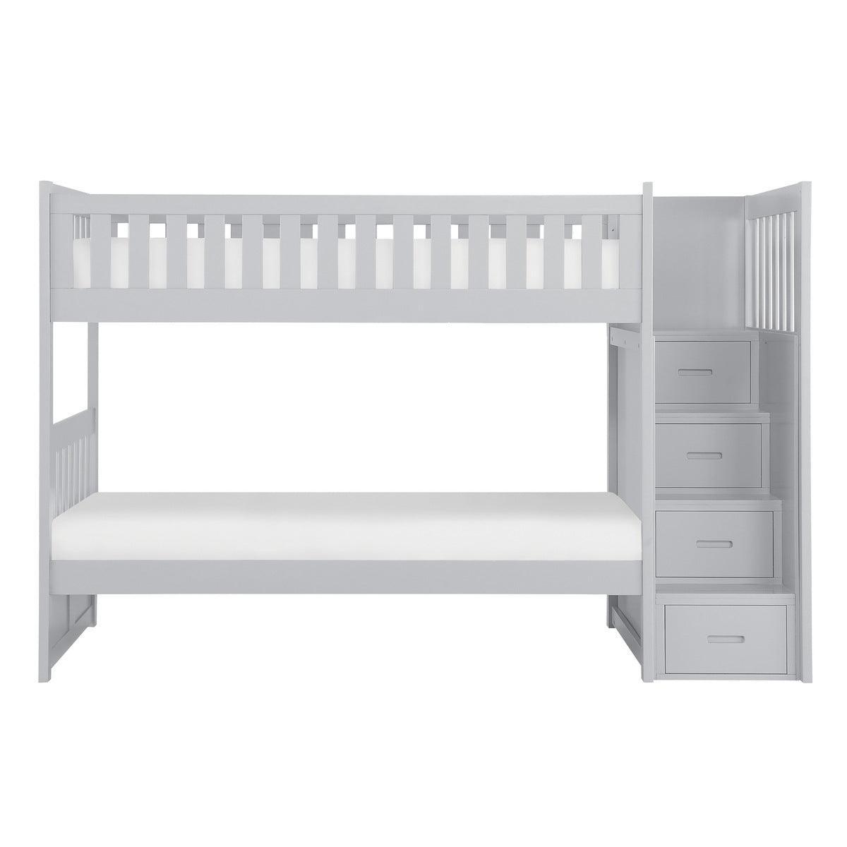 Orion Gray Modern Transitional Wood And Engineered Wood Twin/twin Step Bunk Bed - Ella Furniture