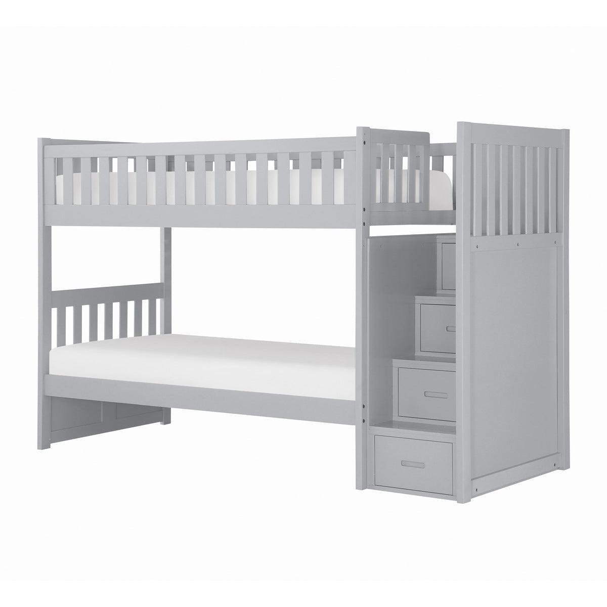 Orion Gray Modern Transitional Wood And Engineered Wood Twin/twin Step Bunk Bed - Ella Furniture
