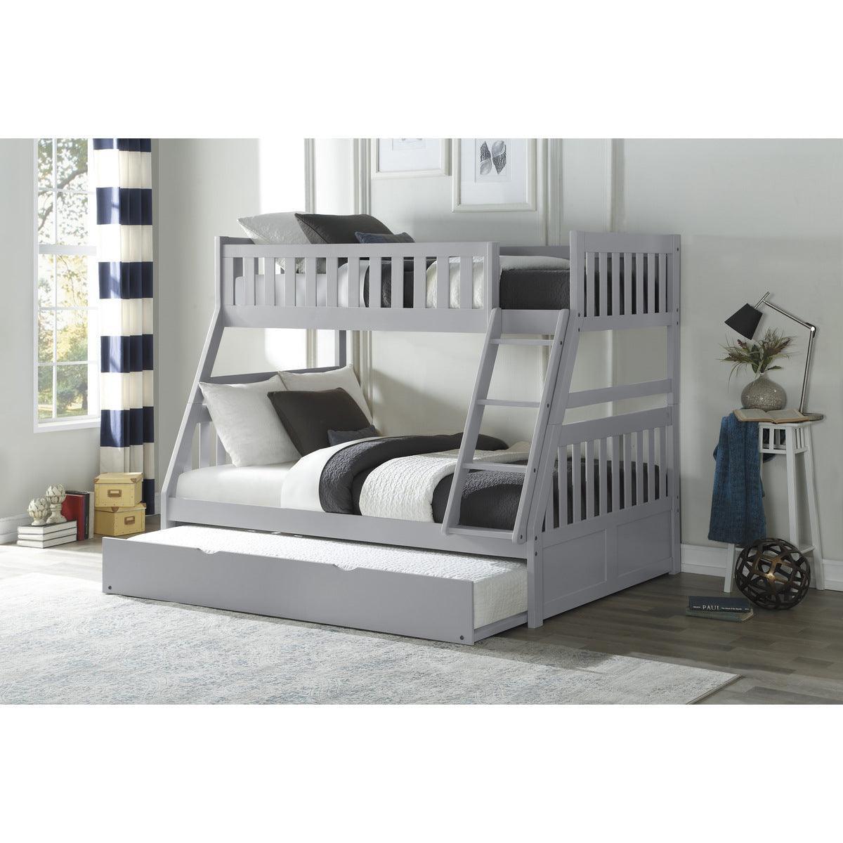 Orion Gray Modern Transitional Wood And Engineered Wood Twin/full Bunk Bed With Twin Trundle - Ella Furniture