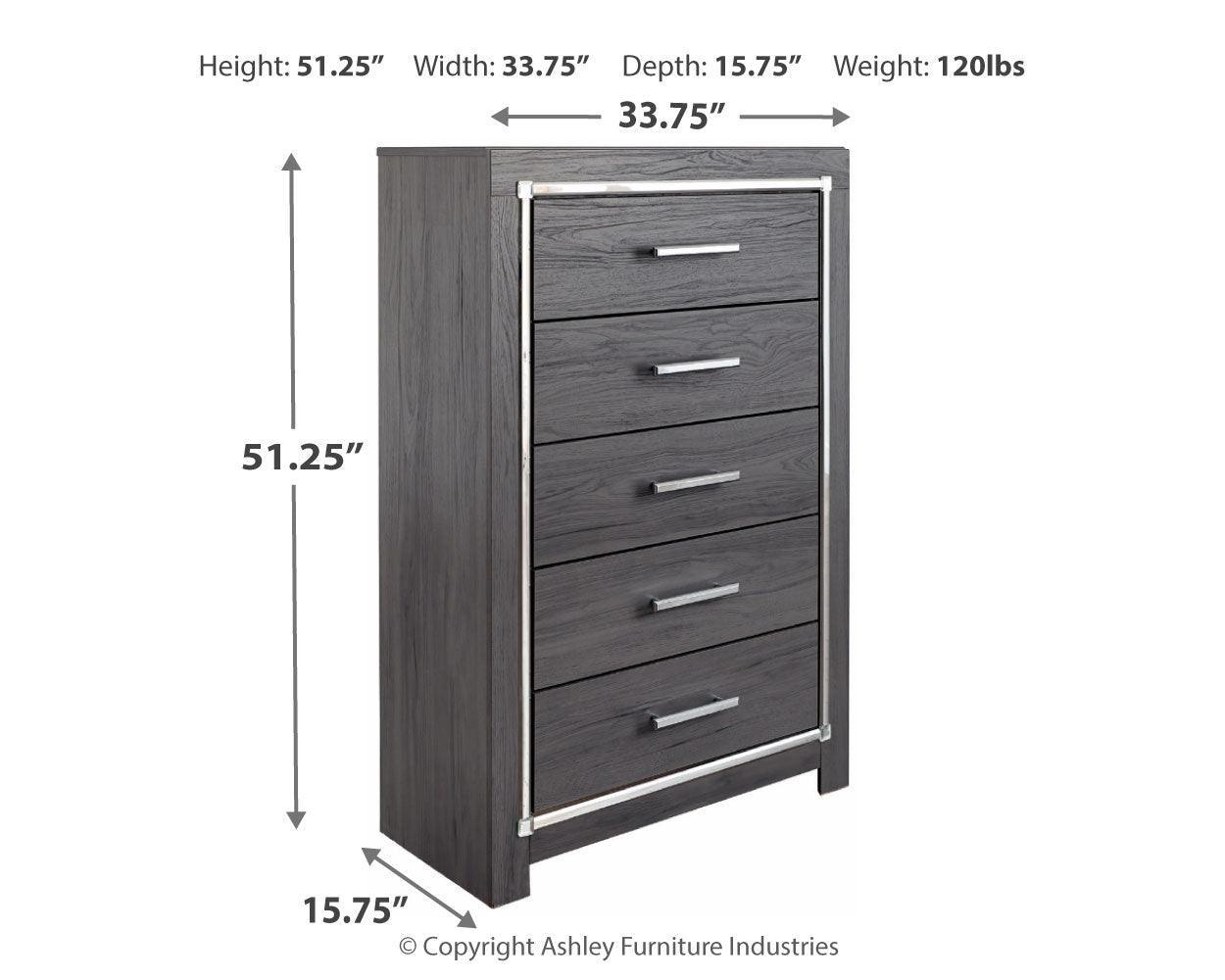 Dimension diagram of Lodanna Gray Chest of Drawers