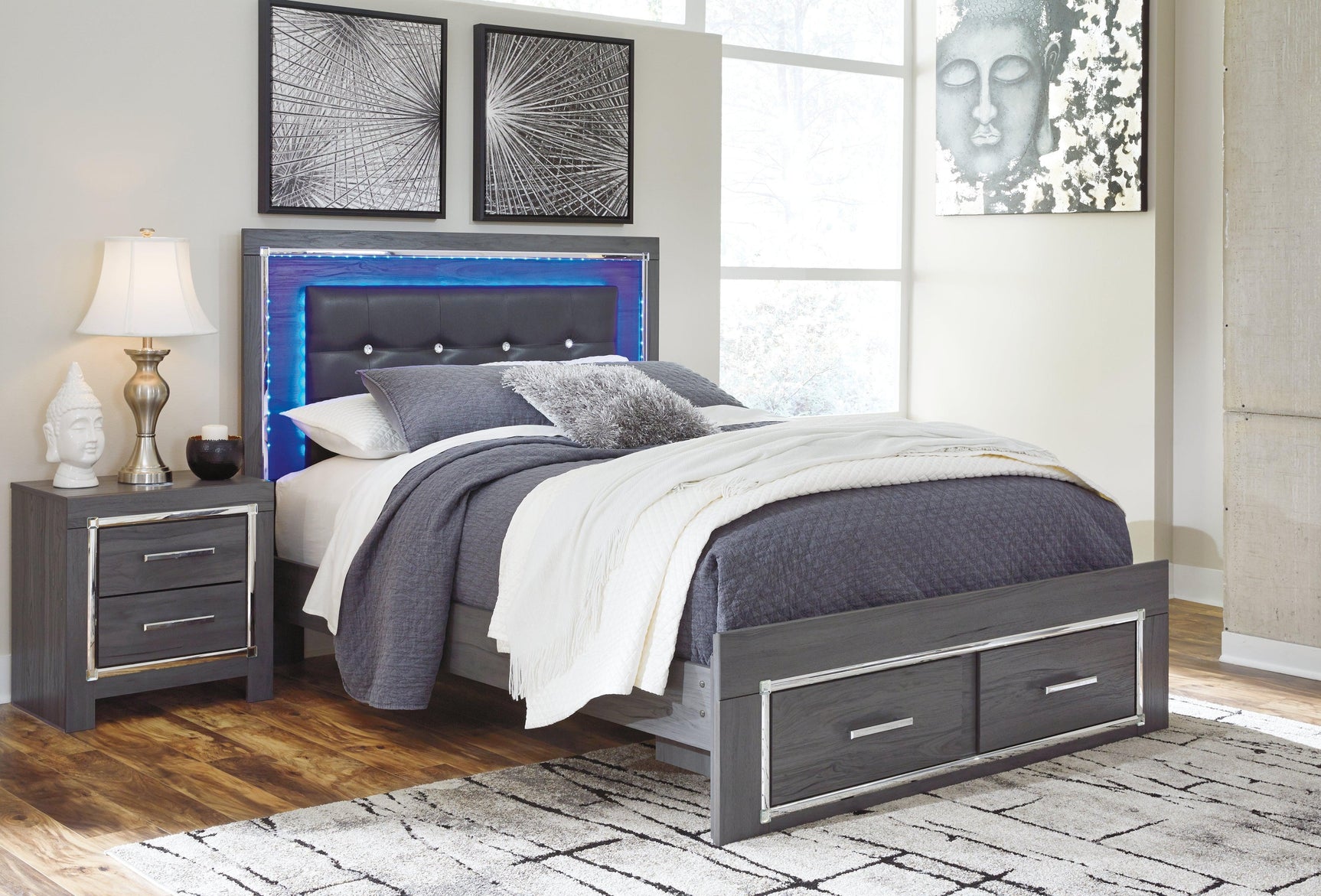 Lodanna Gray Queen Panel Bed With 2 Storage Drawers - Ella Furniture
