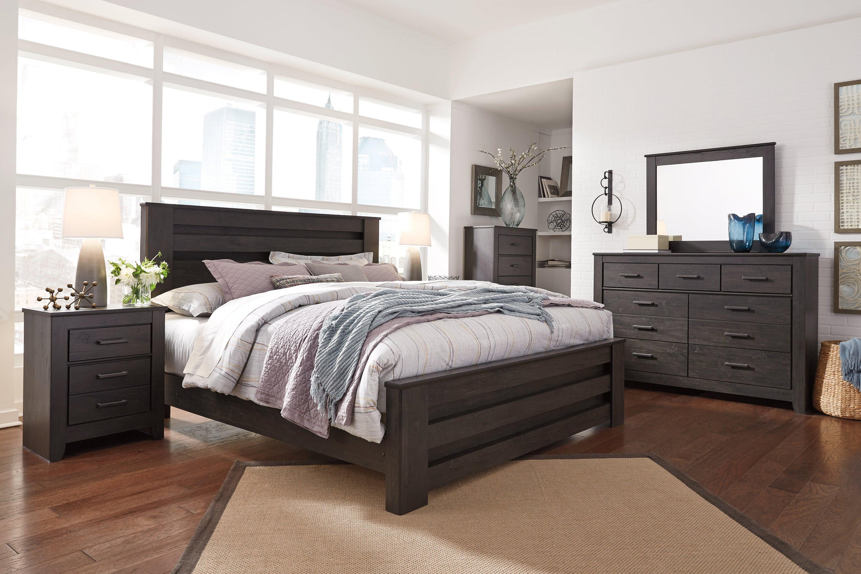Brinxton Charcoal King Panel Bed - Ella Furniture